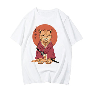 Ginger Samurai Cat Sun Unisex Tee-Enchanted peach