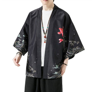 Golden Koi and Japanese Crane Men Kimono-Enchanted peach