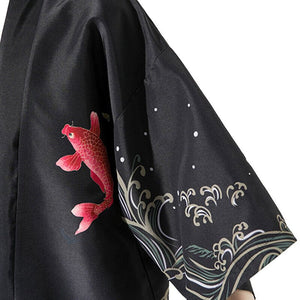 Golden Koi and Japanese Crane Men Kimono-Enchanted peach