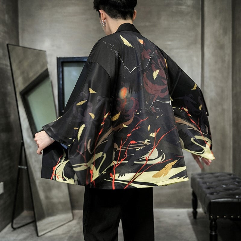 Golden Wild Autumn and Misty Torii Men Kimono-Enchanted peach