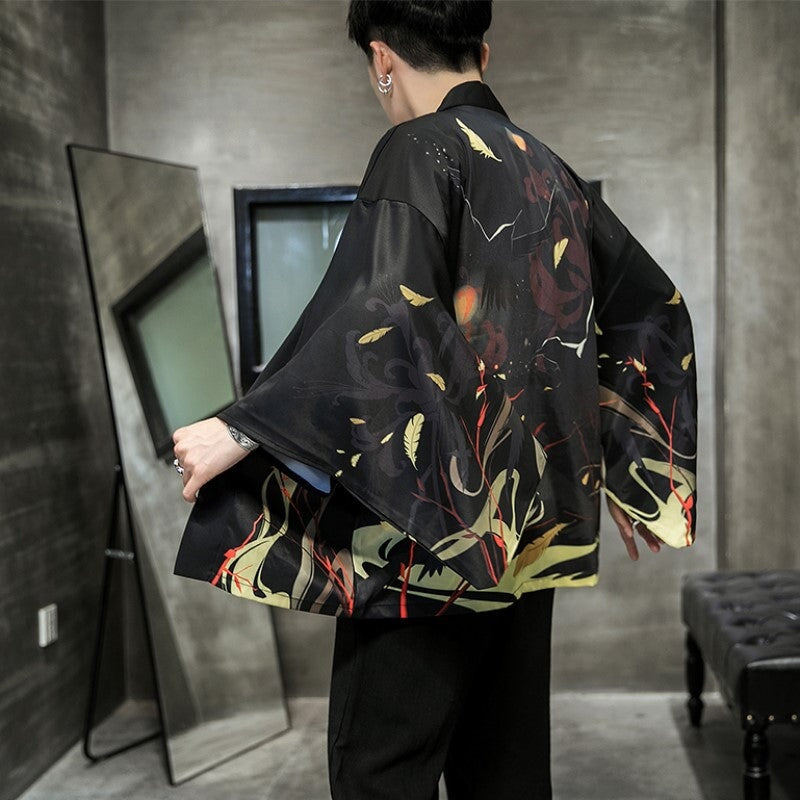 Golden Wild Autumn and Misty Torii Men Kimono-Enchanted peach