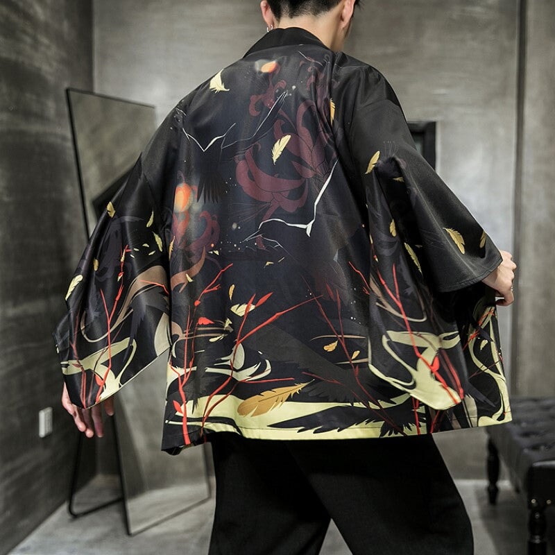 Golden Wild Autumn and Misty Torii Men Kimono-Enchanted peach