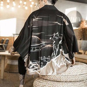 Golden Wild Autumn and Misty Torii Men Kimono-Enchanted peach