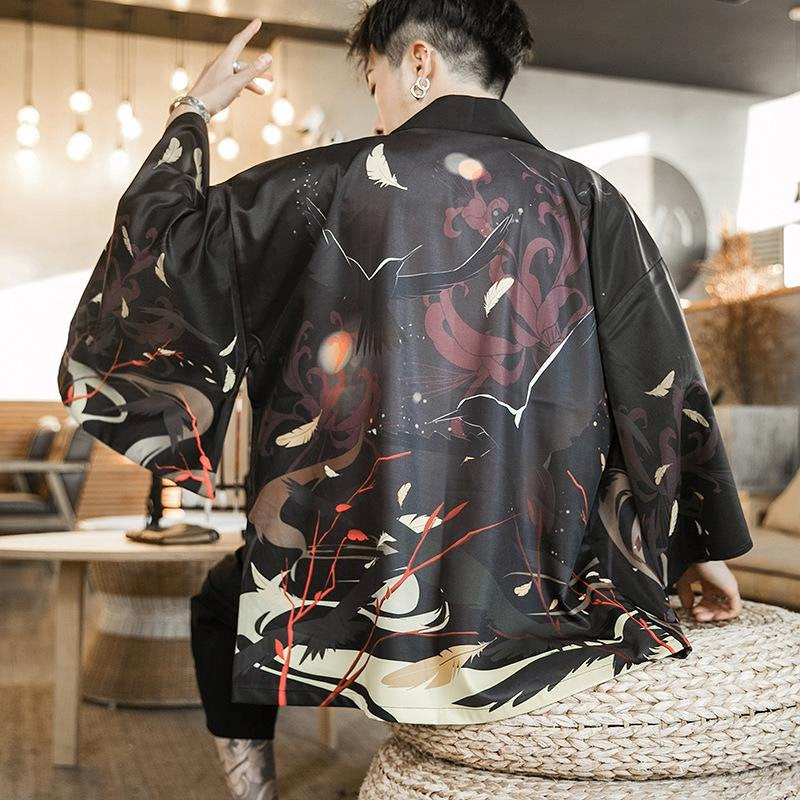 Golden Wild Autumn and Misty Torii Men Kimono-Enchanted peach