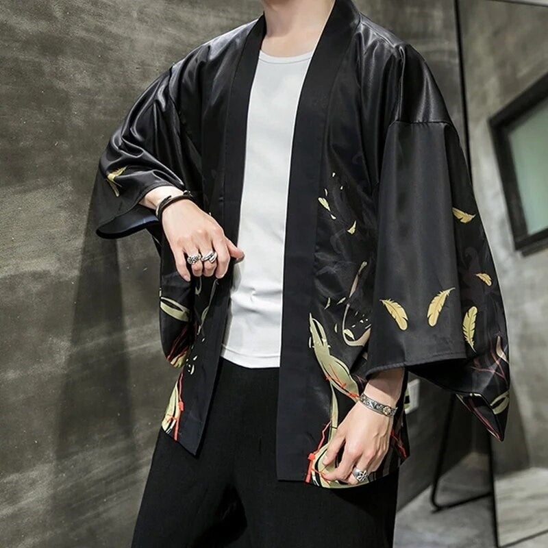 Golden Wild Autumn and Misty Torii Men Kimono-Enchanted peach