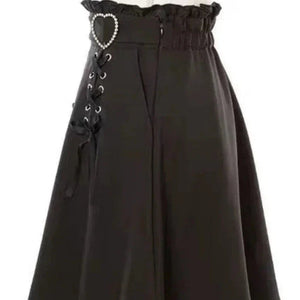 Gothic Black Heart Bow High Waist Mini Skirt-Enchanted peach