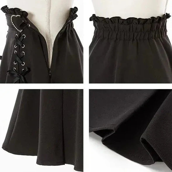 Gothic Black Heart Bow High Waist Mini Skirt-Enchanted peach