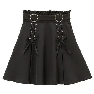 Gothic Black Heart Bow High Waist Mini Skirt-Enchanted peach