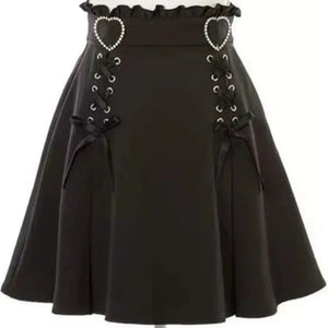 Gothic Black Heart Bow High Waist Mini Skirt-Enchanted peach