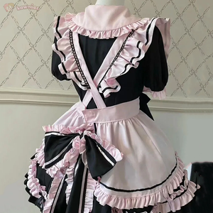 Gothic Black Pink Sweet Lolita Women's Maid Dress Bowknots-Enchanted peach