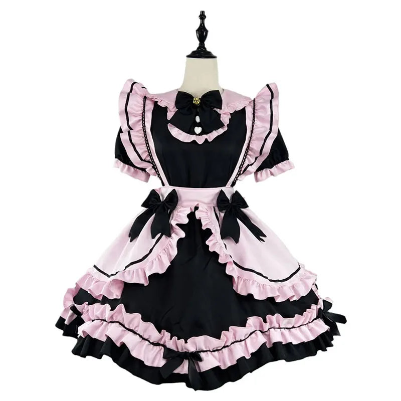 Gothic Black Pink Sweet Lolita Women's Maid Dress Bowknots-Enchanted peach