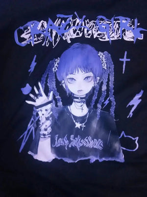 Gothic Blue Hair Emo Anime Girl Women's Tee-Enchanted peach