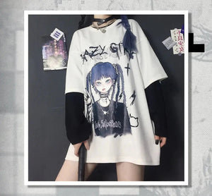 Gothic Blue Hair Emo Anime Girl Women's Tee-Enchanted peach