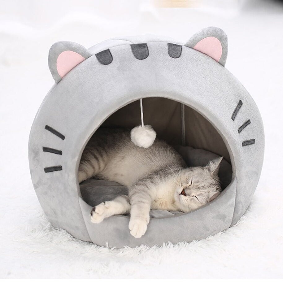 Gray Cat-themed Cat Dog Pet Round Cave House-Enchanted peach