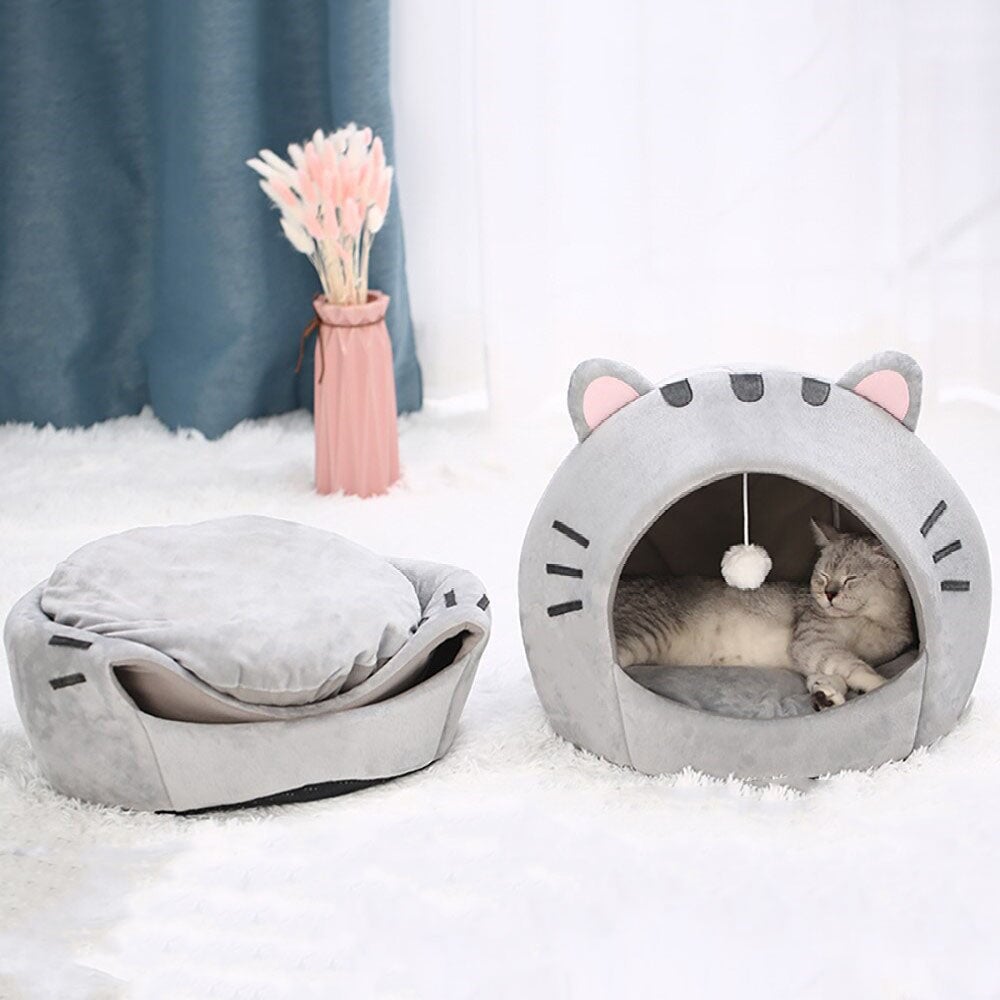 Gray Cat-themed Cat Dog Pet Round Cave House-Enchanted peach