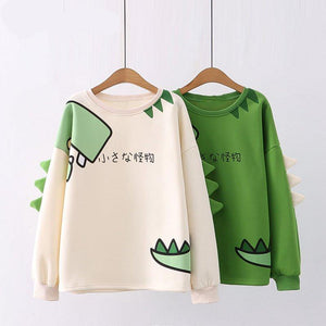 Green Dinosaur Long Sleeve Unisex Sweatshirts-Enchanted peach