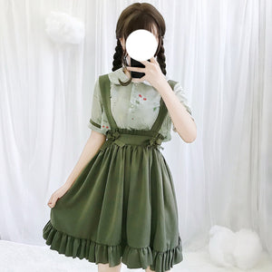 Green Japanese Lolita Cosplay Kawaii Pleated Vintage Long Skirt-Enchanted peach