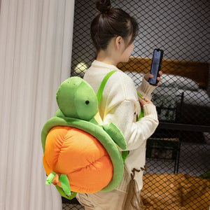 Green Orange Turtle Plush Backpack-Enchanted peach