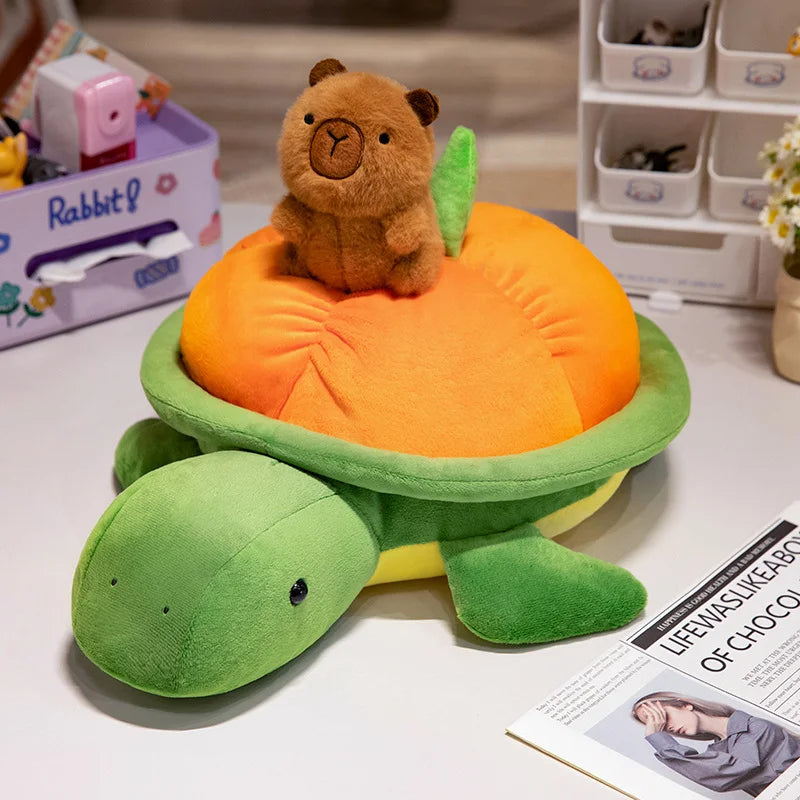 Green Orange Turtle Plush Backpack-Enchanted peach