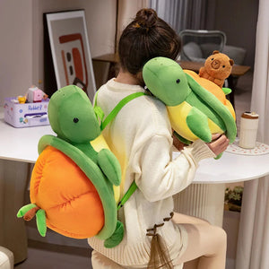 Green Orange Turtle Plush Backpack-Enchanted peach