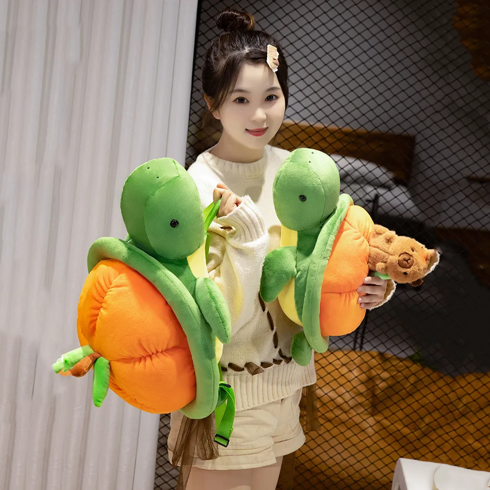 Green Orange Turtle Plush Backpack-Enchanted peach