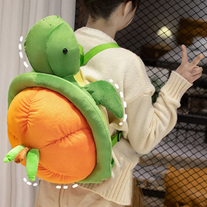 Green Orange Turtle Plush Backpack-Enchanted peach