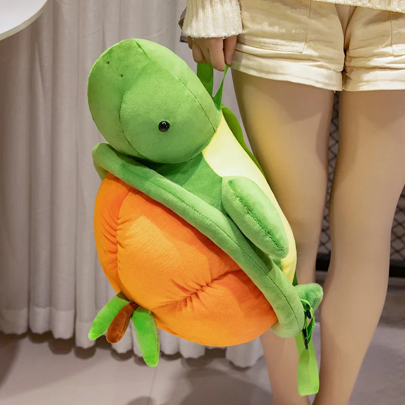 Green Orange Turtle Plush Backpack-Enchanted peach