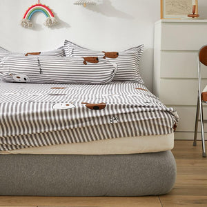 Grey Striped Dog Fitted Bedsheet-Enchanted peach