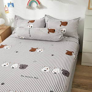 Grey Striped Dog Fitted Bedsheet-Enchanted peach