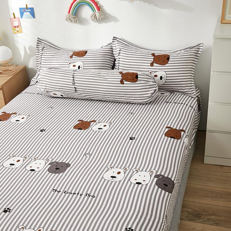 Grey Striped Dog Fitted Bedsheet-Enchanted peach