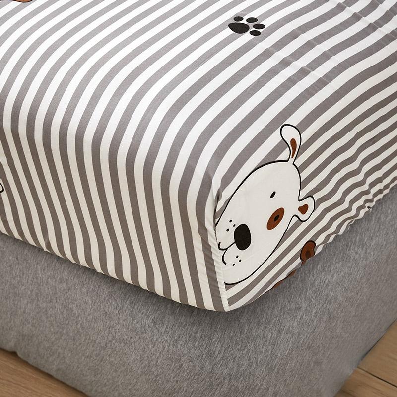 Grey Striped Dog Fitted Bedsheet-Enchanted peach