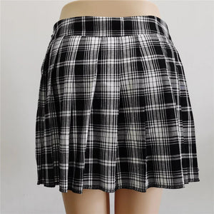 Half-Cut High Waist Black Checked Mini Skirts-Enchanted peach