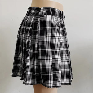 Half-Cut High Waist Black Checked Mini Skirts-Enchanted peach