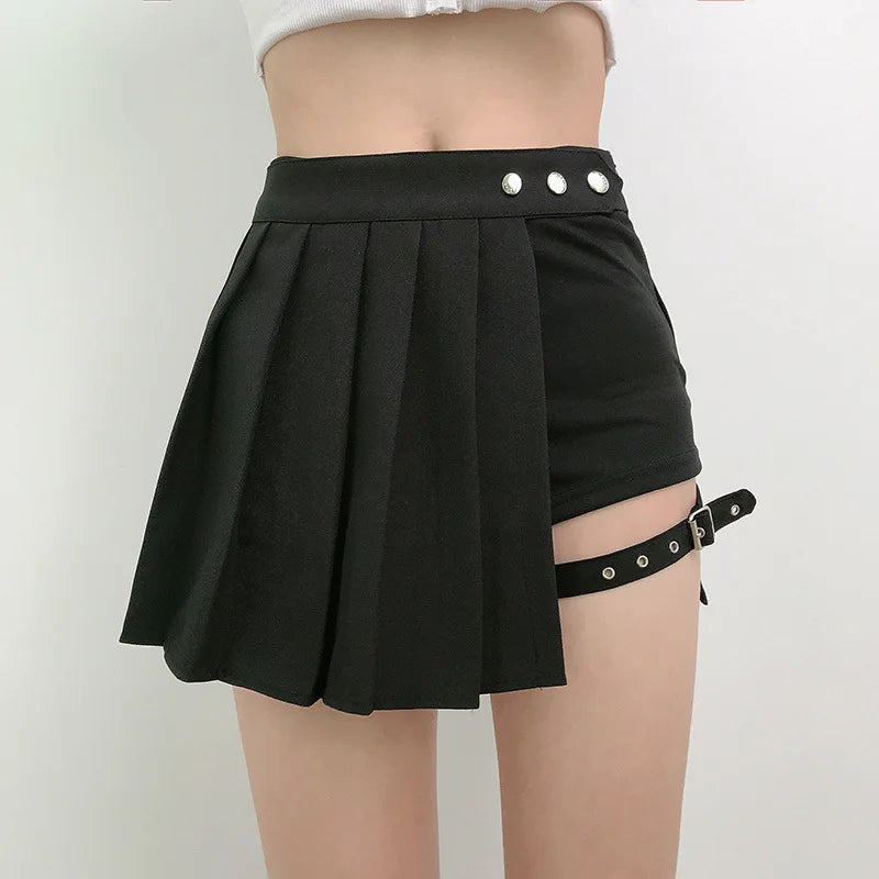 Half-Cut High Waist Black Checked Mini Skirts-Enchanted peach