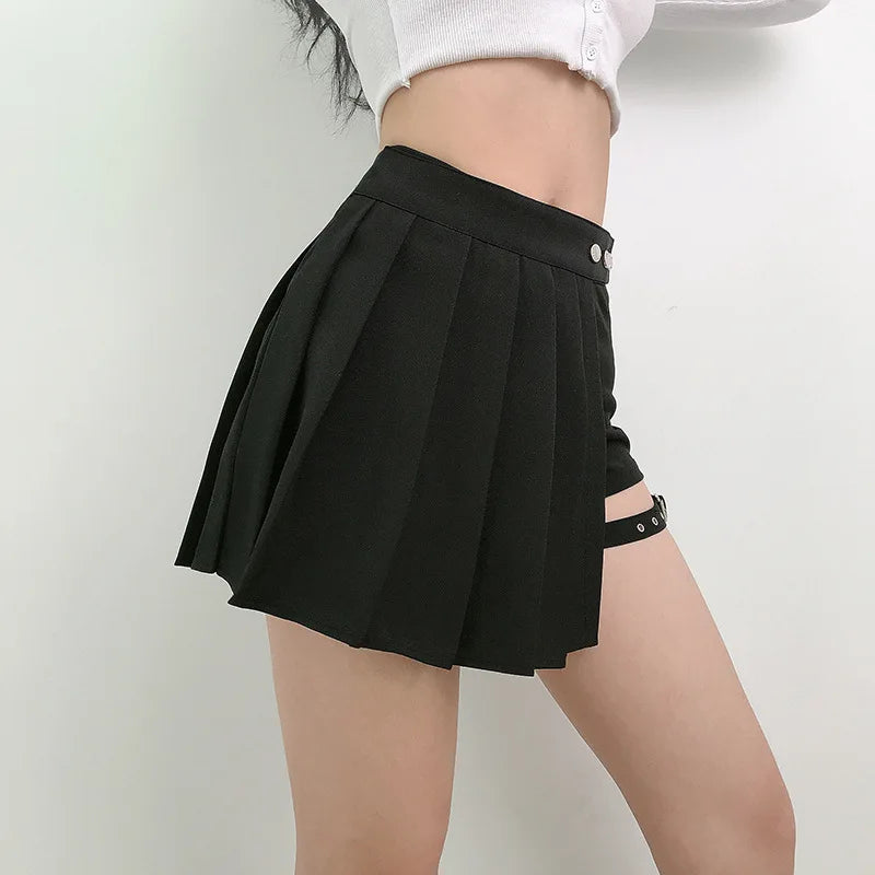 Half-Cut High Waist Black Checked Mini Skirts-Enchanted peach