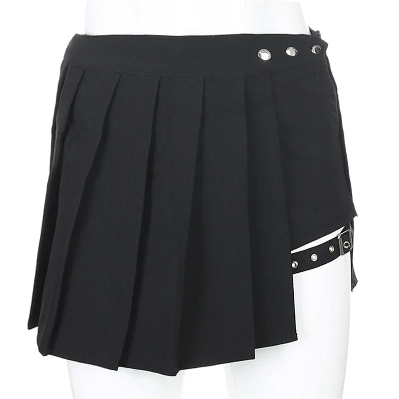 Half-Cut High Waist Black Checked Mini Skirts-Enchanted peach