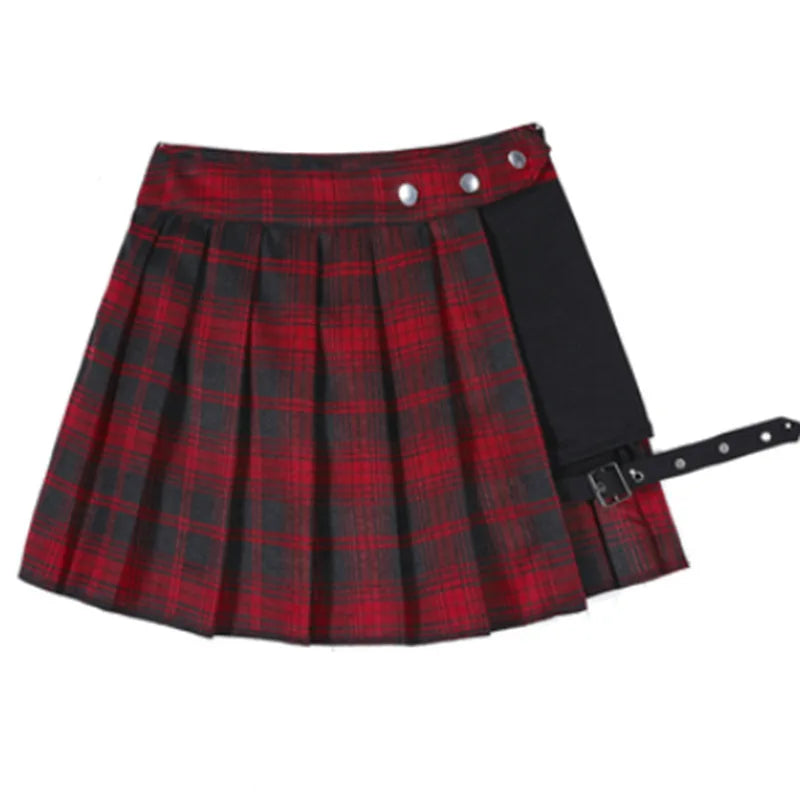 Half-Cut High Waist Black Checked Mini Skirts-Enchanted peach