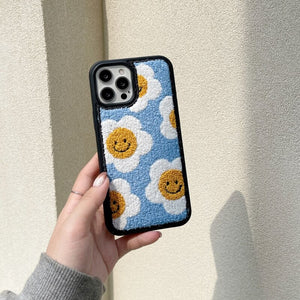 Happy Daisy Flower Plush iPhone Case-Enchanted peach