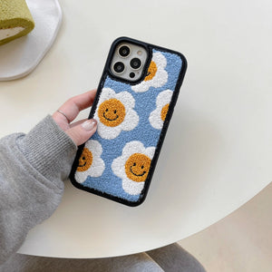 Happy Daisy Flower Plush iPhone Case-Enchanted peach