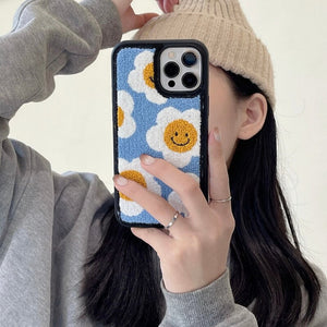 Happy Daisy Flower Plush iPhone Case-Enchanted peach