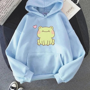 Happy Green Blushing Frog Unisex Hoodie-Enchanted peach