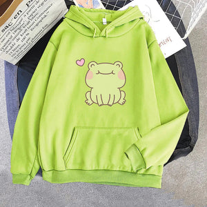 Happy Green Blushing Frog Unisex Hoodie-Enchanted peach