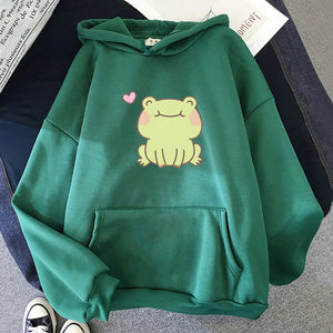 Happy Green Blushing Frog Unisex Hoodie-Enchanted peach