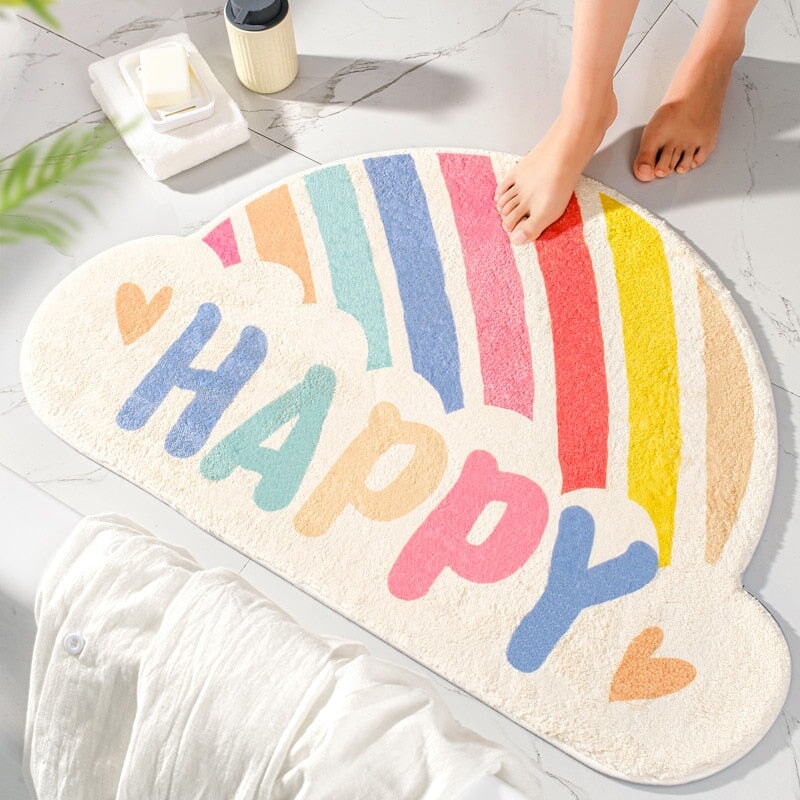 Happy Rainbow Cloud Non-Slip Bath Mat-Enchanted peach