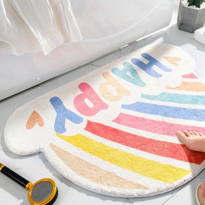 Happy Rainbow Cloud Non-Slip Bath Mat-Enchanted peach