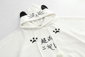 Harajuku Black Gray White Cat Hooded Cloak Coat-Enchanted peach