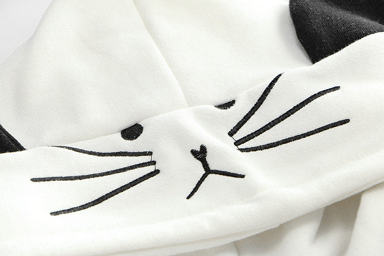 Harajuku Black Gray White Cat Hooded Cloak Coat-Enchanted peach