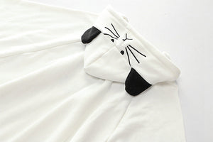 Harajuku Black Gray White Cat Hooded Cloak Coat-Enchanted peach