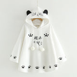 Harajuku Black Gray White Cat Hooded Cloak Coat-Enchanted peach