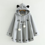 Harajuku Black Gray White Cat Hooded Cloak Coat-Enchanted peach